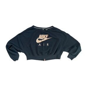 Nike Air Cropped Sweatshirt Black Gold Logo Small S Crewneck‎ Long Sleeve